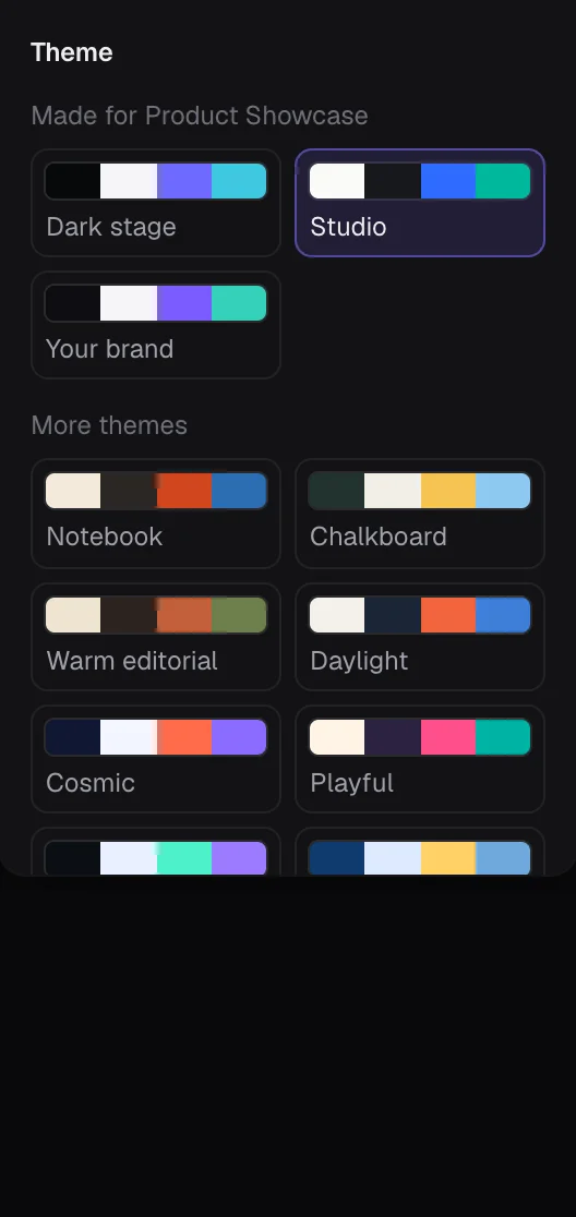 The theme picker in the Design panel
